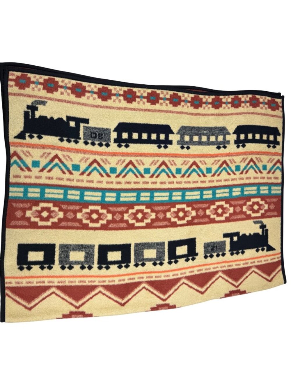 Vintage San Marcos Throw Blanket Southwestern Aztec Railroad Trains Cabin Decor